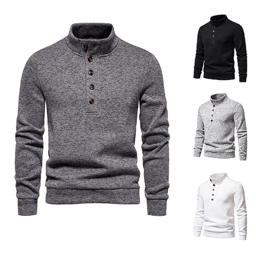 Herren gemütlicher Langarmpullover mit Knopfleiste und Stehkragen EB