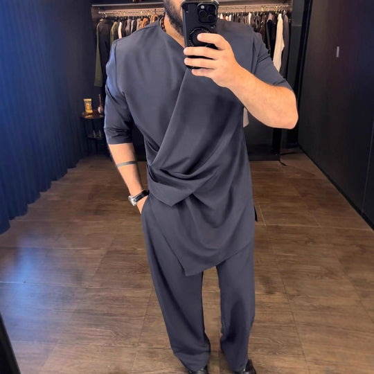 Herren Asymmetrisches Tunika-Shirt mit drapiertem Design EB