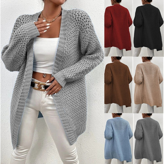 Damen Strickjacke mit offener Front und luftiger Häkelstruktur EB