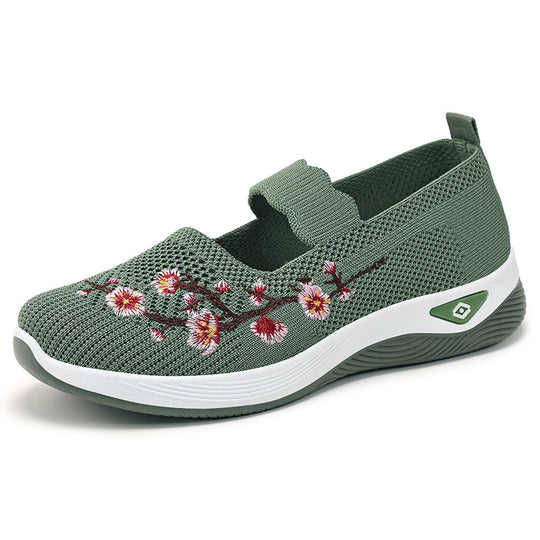 Damen Slip-On Ballerinas mit floralem Strickdesign EB