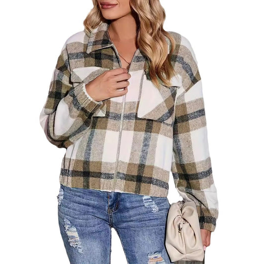 Damen Karierte Oversize-Hemdjacke mit Taschen EB