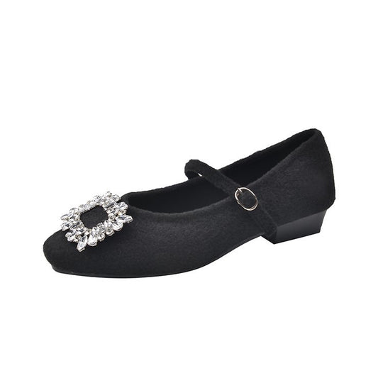Damen Filz-Ballerinas mit eleganter Schnallenverzierung und funkelndem Kristallschmuck EB