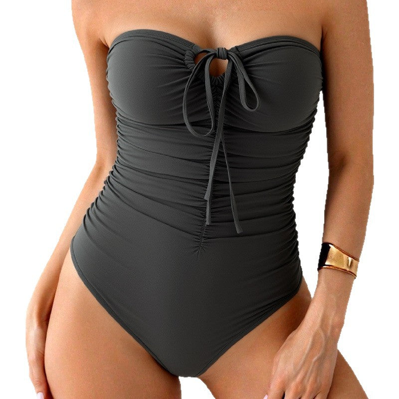 Damen Bandeau-Badeanzug mit Raffung und modischem Schlitz EB
