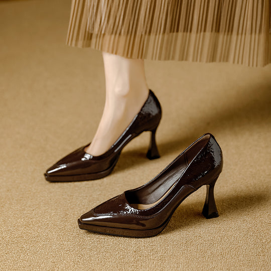 Damen Elegante Lackleder-Pumps mit einzigartigem Blockabsatz EB
