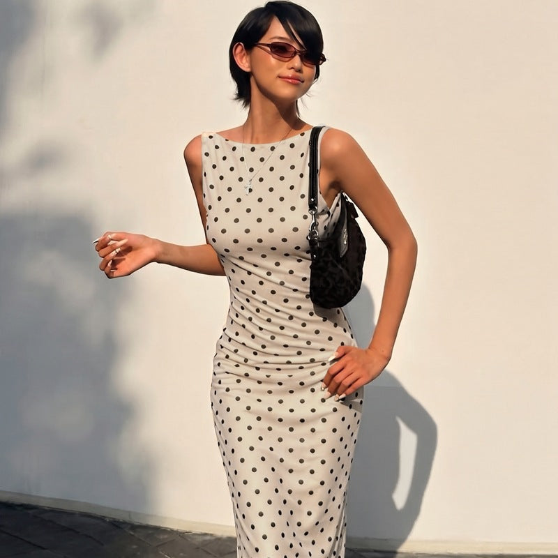 Damen Elegantes Maxikleid mit Punktdesign und figurbetontem Schnitt EB
