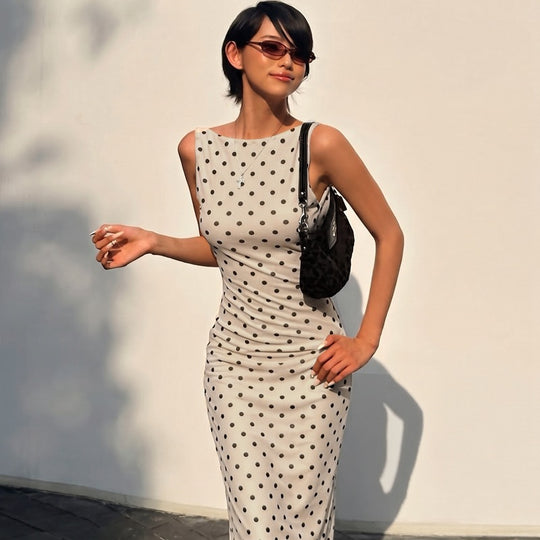 Damen Elegantes Maxikleid mit Punktdesign und figurbetontem Schnitt EB