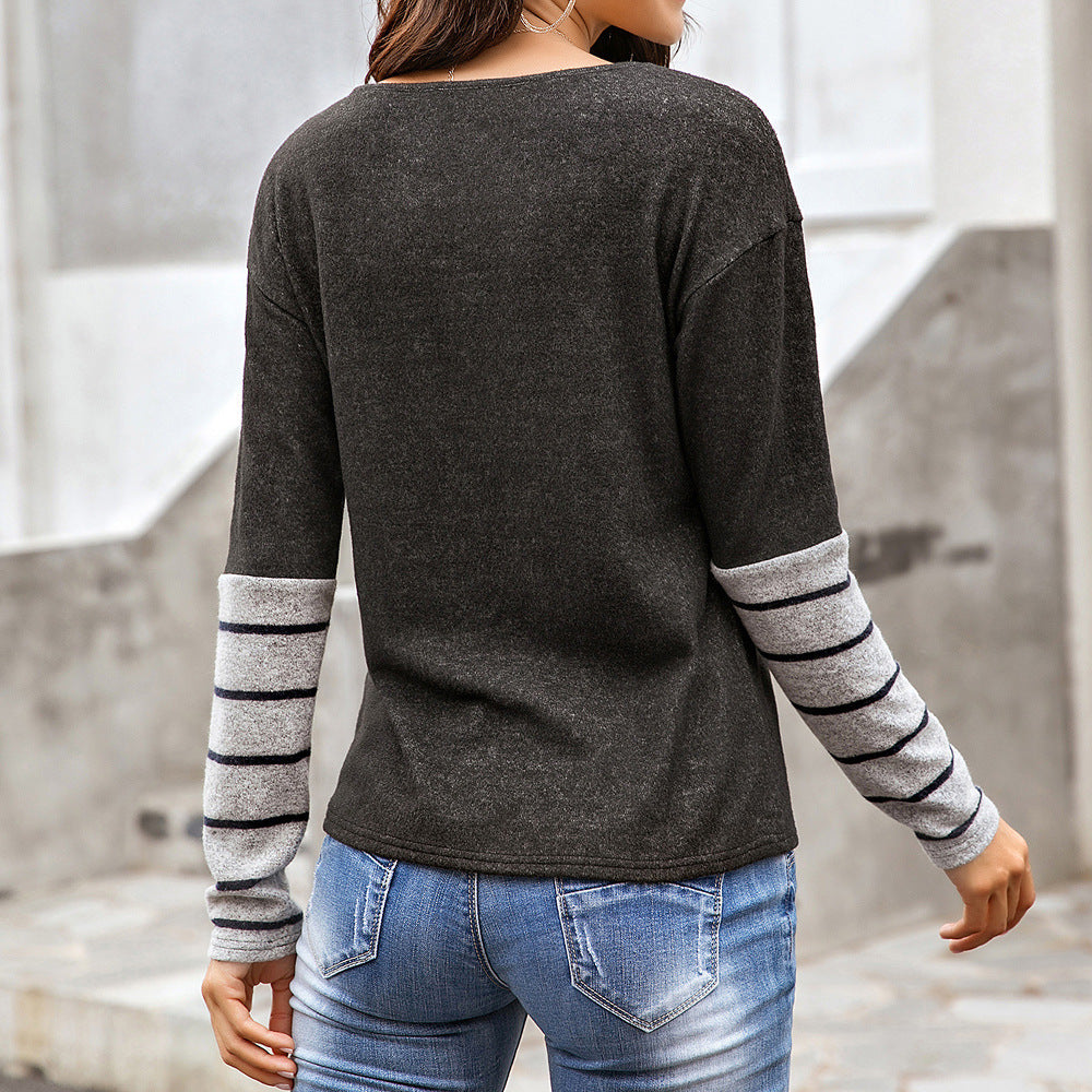 Damen Lässiges Langarmshirt mit gestreiften Ärmeln EB