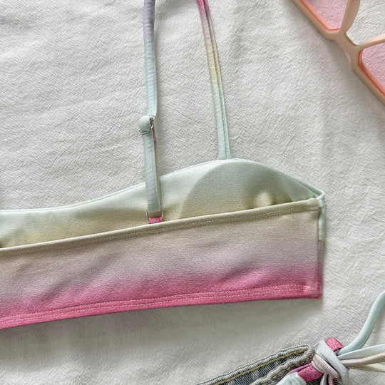 Damen Triangel-Bikini mit Palmenmotiv und verstellbaren Trägern EB