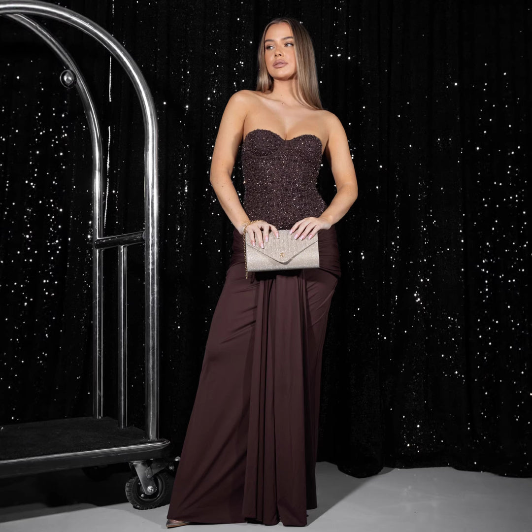 Damen Abendkleid mit glamourösem Korsettdesign und fließendem Rock EB