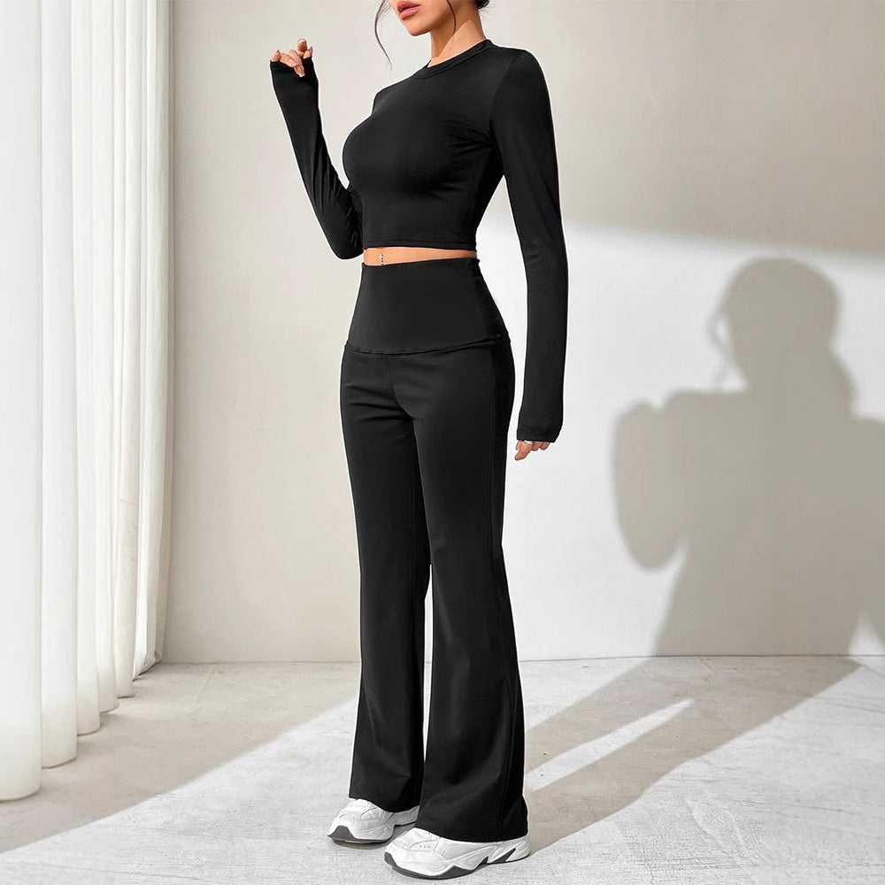 Damen Sportliches Set mit kombiniertem Cut-Out-Oberteil und weitem Hosenansatz EB