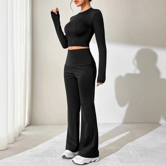 Damen Sportliches Set mit kombiniertem Cut-Out-Oberteil und weitem Hosenansatz EB