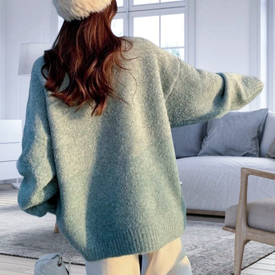 Damen lässiger Oversized-Pullover mit seitlichem Schlitzdesign EB