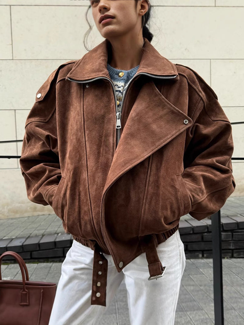 Damen modische Oversized jacke mit Gürtel EB