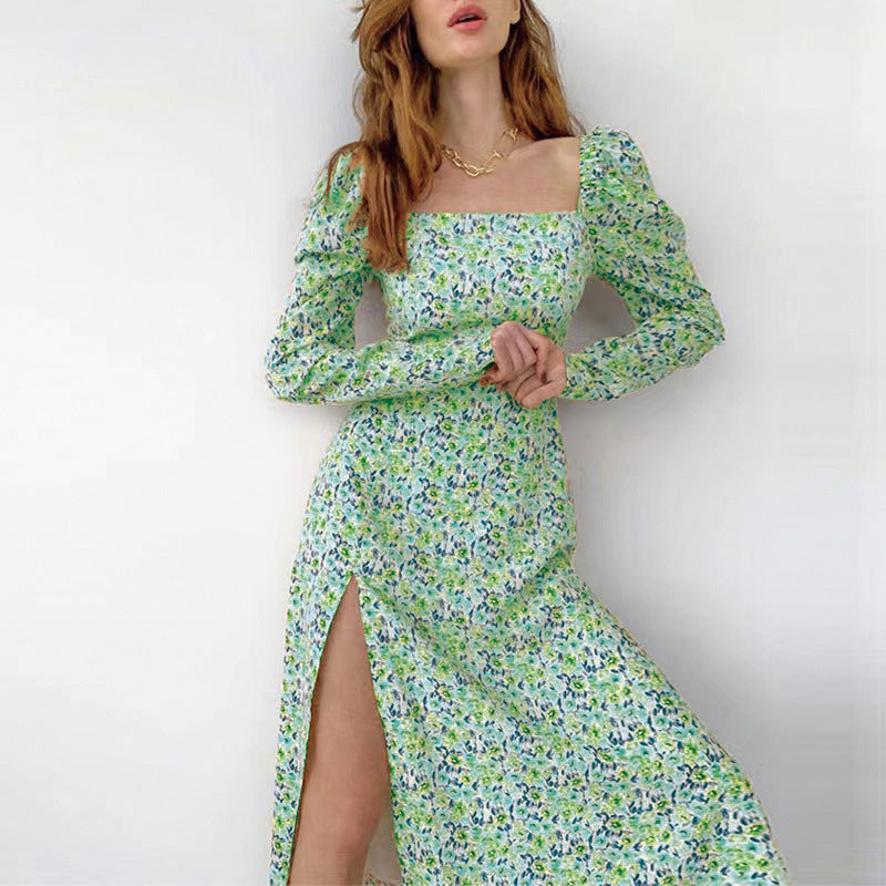 Damen Maxikleid mit voluminösen Ärmeln und seitlichem Schlitz EB