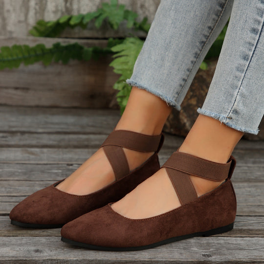 Damen Ballerina-Schuhe mit elastischen Kreuzbändern und rutschfester Sohle EB