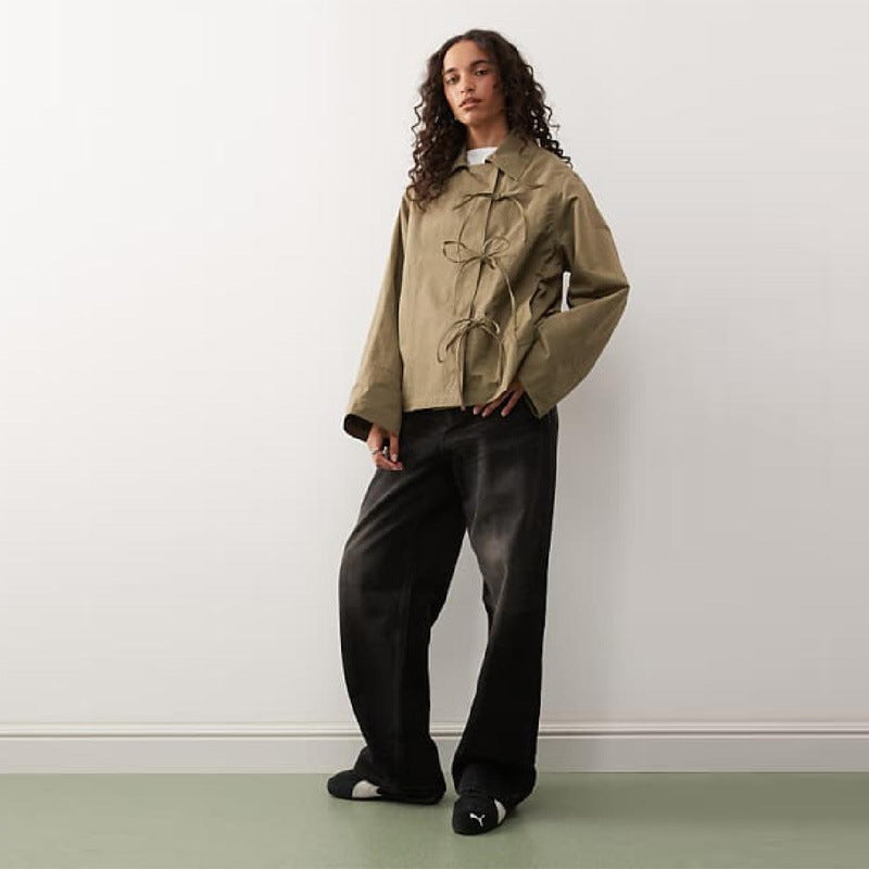 Damen Freizeitjacke mit modernen Bindegurten und lässigem Schnitt EB