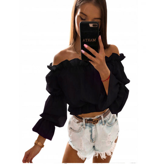 Damen Off-Shoulder Bluse mit Rüschendetails EB