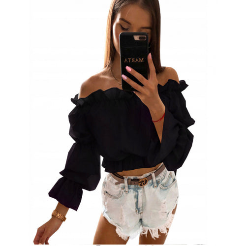 Damen Off-Shoulder Bluse mit Rüschendetails EB