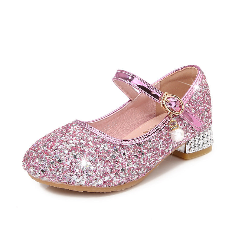 Mädchen Glitzernde Mary Jane Ballerinas mit dekorativer Schleifen- und Perlenverzierung EB
