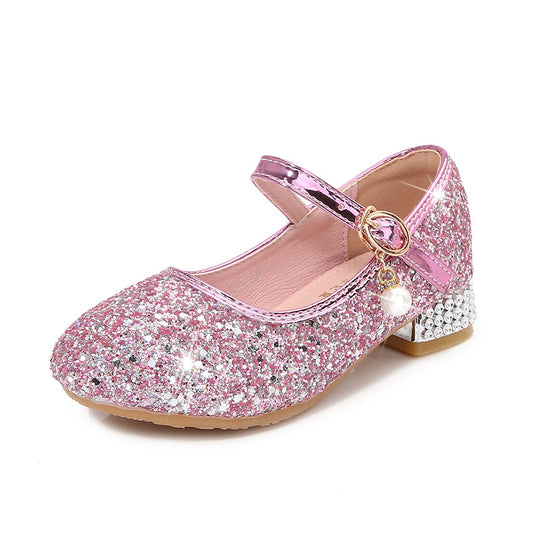 Mädchen Glitzernde Mary Jane Ballerinas mit dekorativer Schleifen- und Perlenverzierung EB