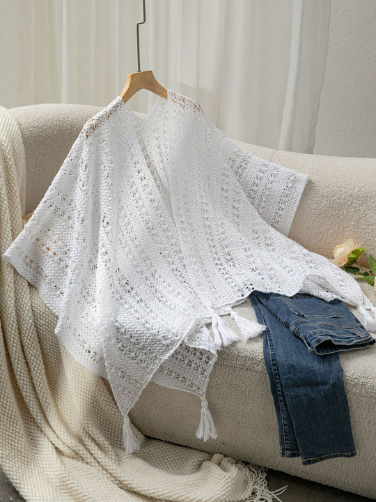 Damen luftiger Strickponcho mit Fransen EB