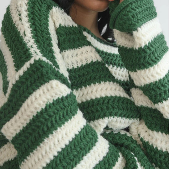 Damen Grobstrickpullover mit modischem Streifenmuster und lässigem Schnitt EB