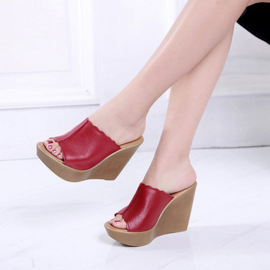 Damen Absatzsandalen aus hochwertigem Leder mit Wedge-Design EB