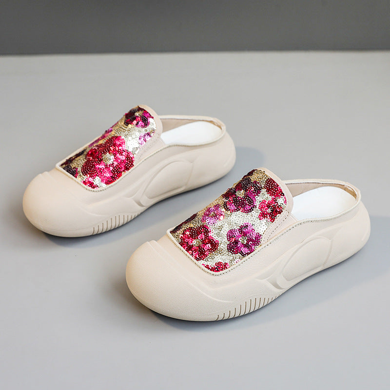 Damen modische Clogs mit schimmerndem Paillettenbesatz EB