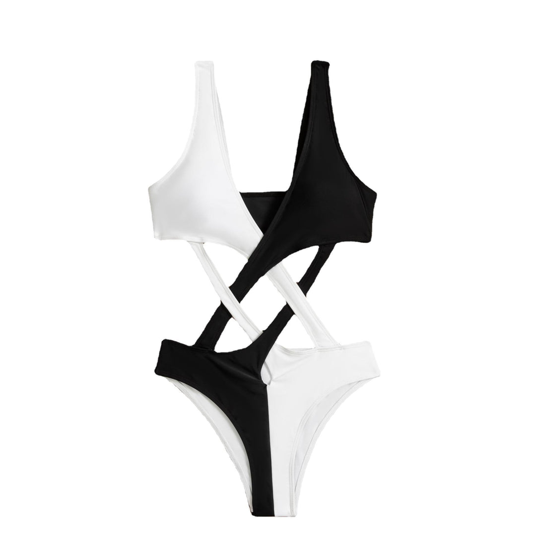 Damen Cut-Out Einteiler Badeanzug mit asymmetrischem Design und modischen Trägern EB