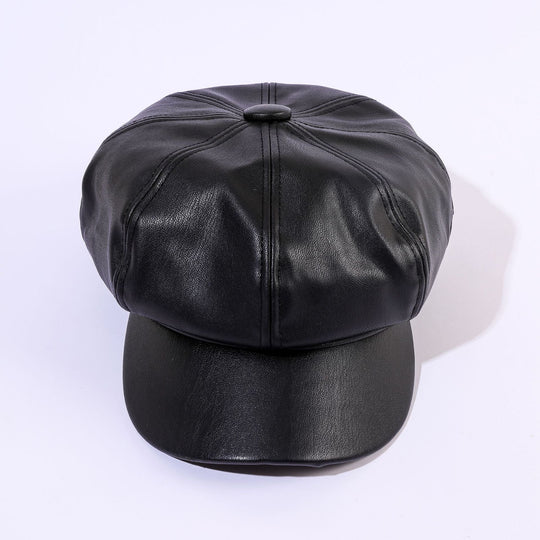 Damen Leder-Baker Boy Cap mit Klassischem Design EB