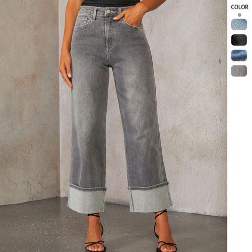 Damen Weit geschnittene Jeans mit umgeklapptem Saum EB