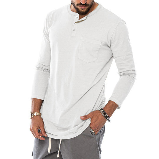 Herren Langarm-Henley-Shirt mit modischem Knopfverschluss und praktischer Brusttasche EB