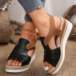 Damen Wedge-Sandalen mit verstellbarem Riemen und bequemer Sohle EB