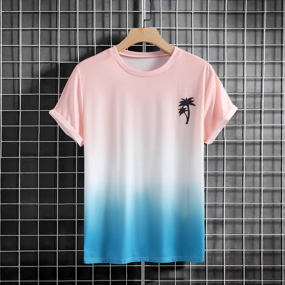 Herren T-Shirt mit modernem Farbverlauf und Palmenstickerei EB