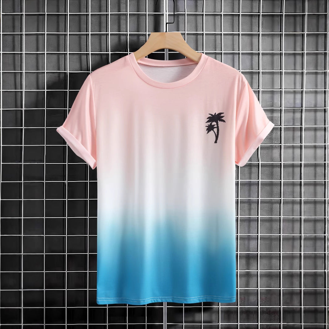 Herren T-Shirt mit modernem Farbverlauf und Palmenstickerei EB