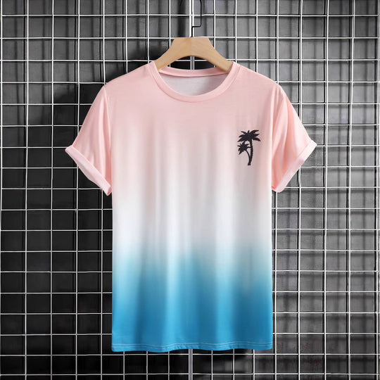Herren T-Shirt mit modernem Farbverlauf und Palmenstickerei EB