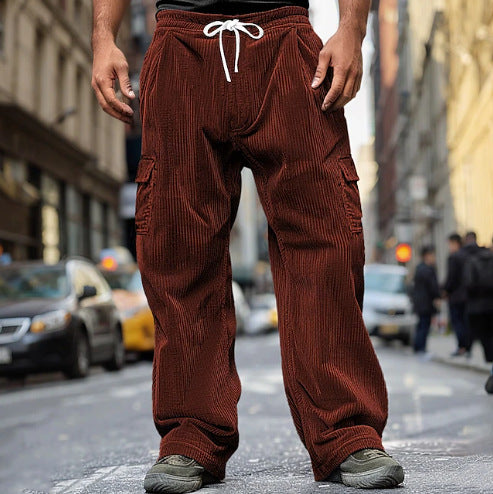Herren nan Cord-Optik Cargo-Jogger mit Tunnelzug, elastischem Bund und aufgesetzten Klapptaschen EB