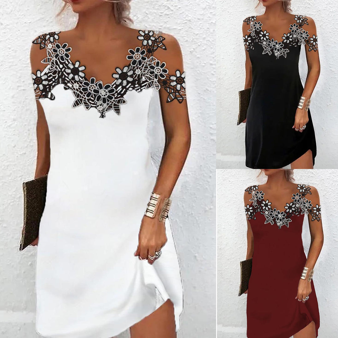 Damen Elegantes Kleid mit Spitzenbesatz EB