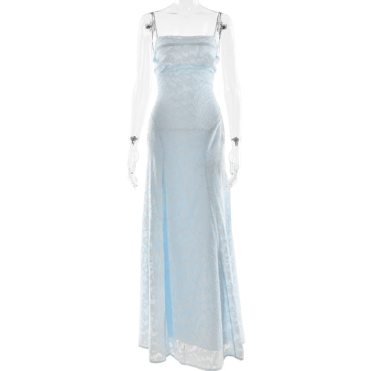 Damen Maxikleid mit floralem Spitzenmuster und schwingendem Rock EB