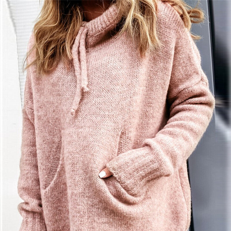 Damen lässiger Pullover mit Kapuze und strukturiertem Gewebe EB
