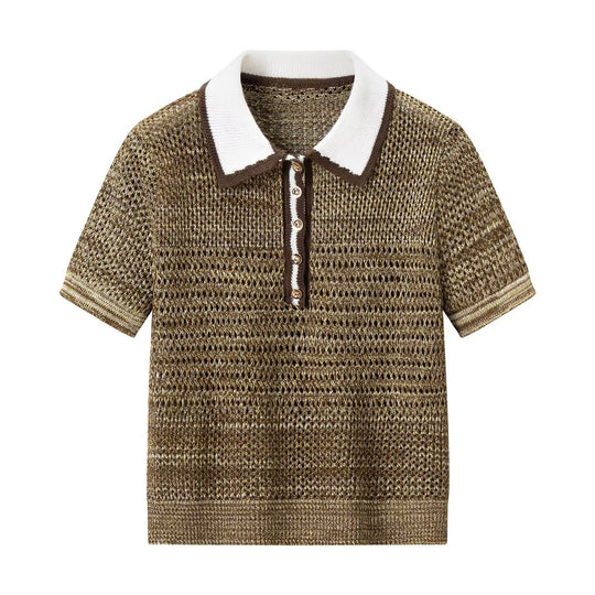 Damen Polo-Shirt mit dekorativem Strickmuster und klassischem Kragen EB