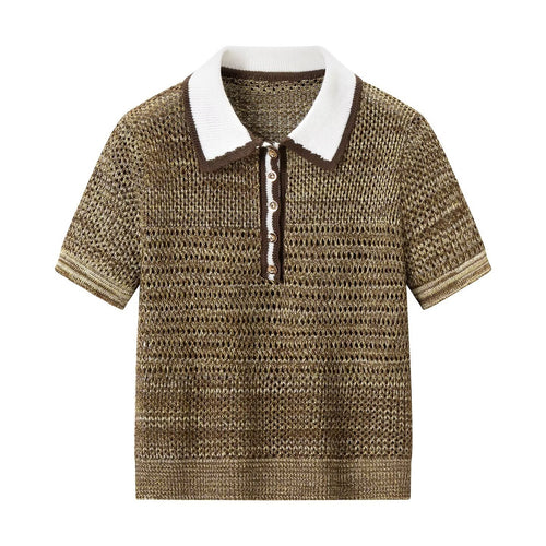 Damen Polo-Shirt mit dekorativem Strickmuster und klassischem Kragen EB