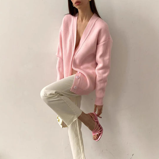 Damen Strick-Cardigan mit V-Ausschnitt und feiner Knopfleiste EB