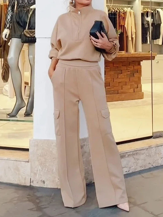 Damen Freizeit-Loungewear Set mit hohem Kragen und seitlichen Taschen EB