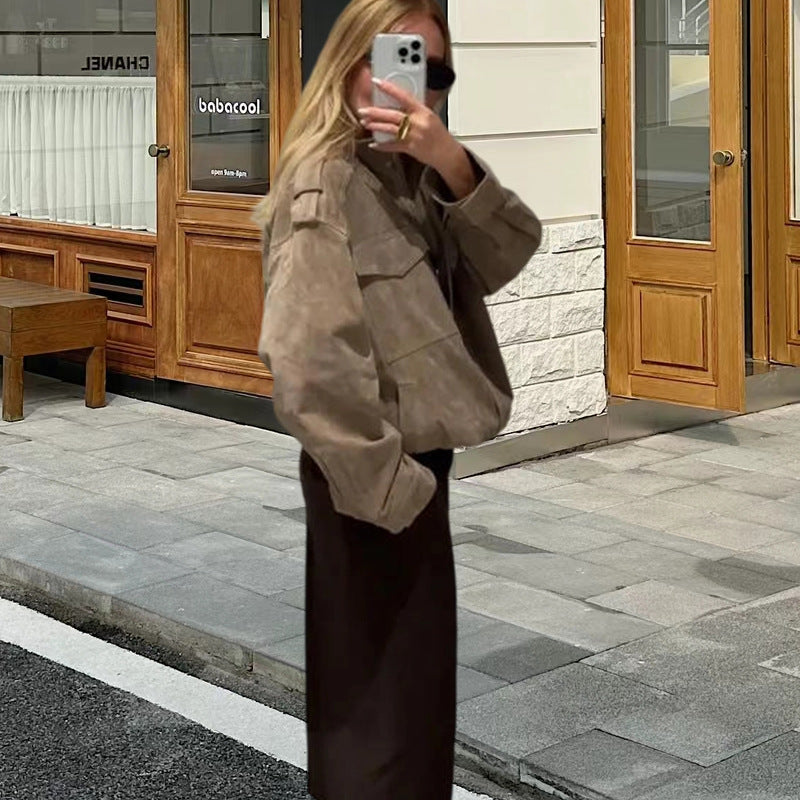 Damen Fetziges Wildlederjacke mit praktischen Taschen EB