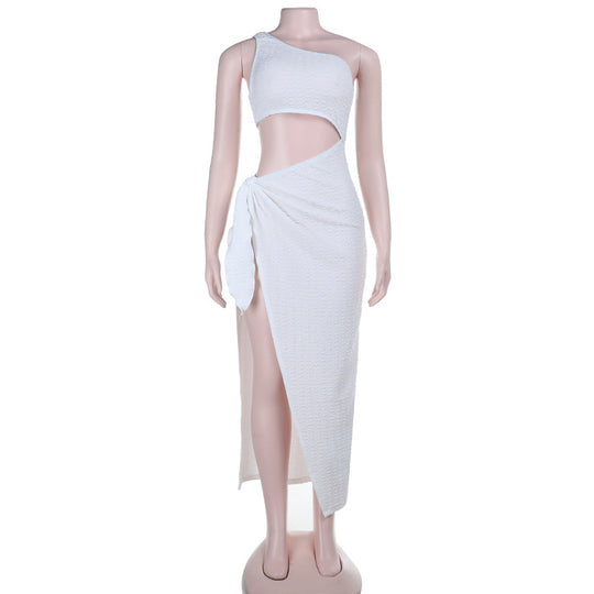 Damen asymmetrisches Maxikleid mit Cut-Out und Wickeldesign EB