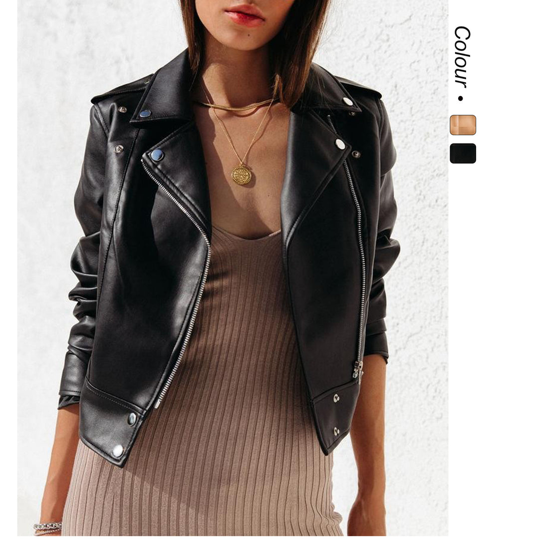 Damen Kunstlederjacke mit schmalem Schnitt und asymmetrischem Revers EB