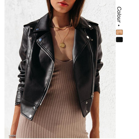 Damen Kunstlederjacke mit schmalem Schnitt und asymmetrischem Revers EB