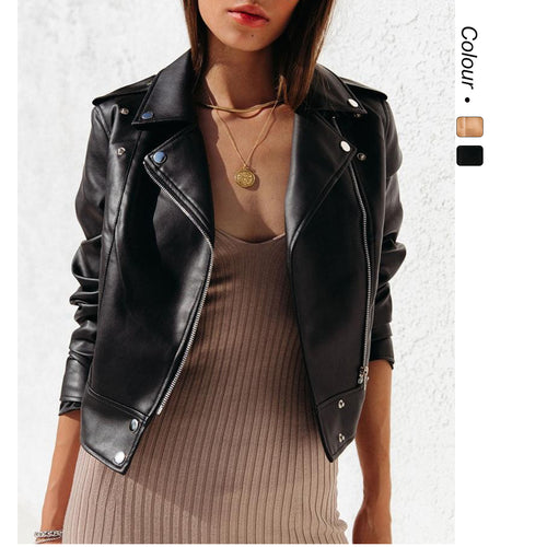 Damen Kunstlederjacke mit schmalem Schnitt und asymmetrischem Revers EB