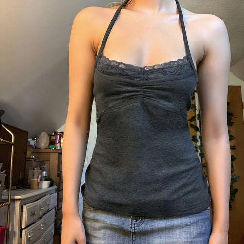 Damen Sexy Spaghetti-Trägertop mit Spitzeneinsätzen EB